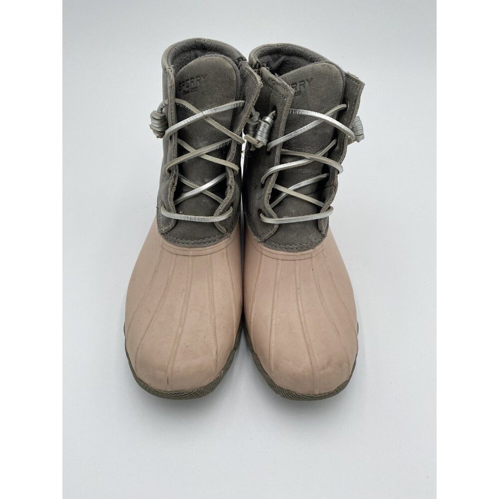 Women's Sperry Duck Boots STS85324 8.5 Grey LIght Pink Waterproof Rubber Suede - Picture 2 of 11